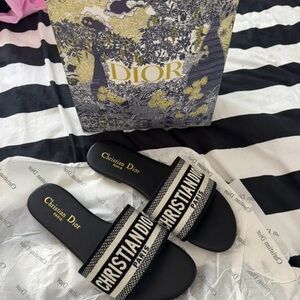 Dior Black and White Logo Slide Sandals